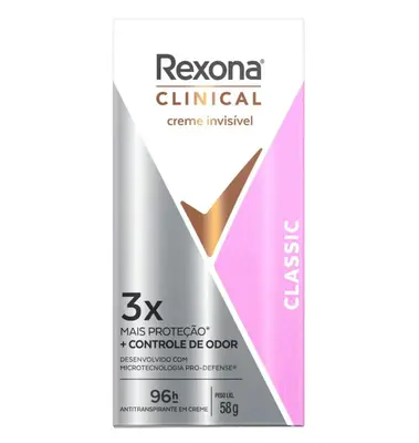 Desodorante Antitranspirante Stick Creme Rexona Clinical Classic Feminino 96h 58g