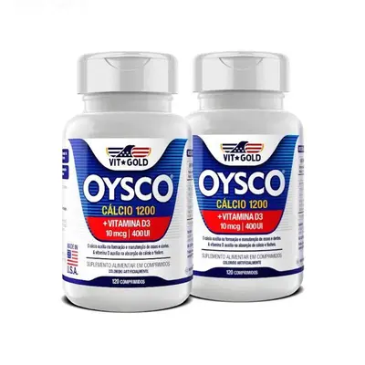 Kit 2x Oysco Cálcio 1200 mg + Vitamina D3 Vitgold 120 Comprimidos
