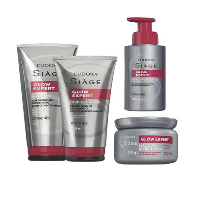 Kit Eudora Siàge Glow Expert Shampoo 250ml+ Condicionador 200ml+ Máscara 250g + Leave-In 100ml