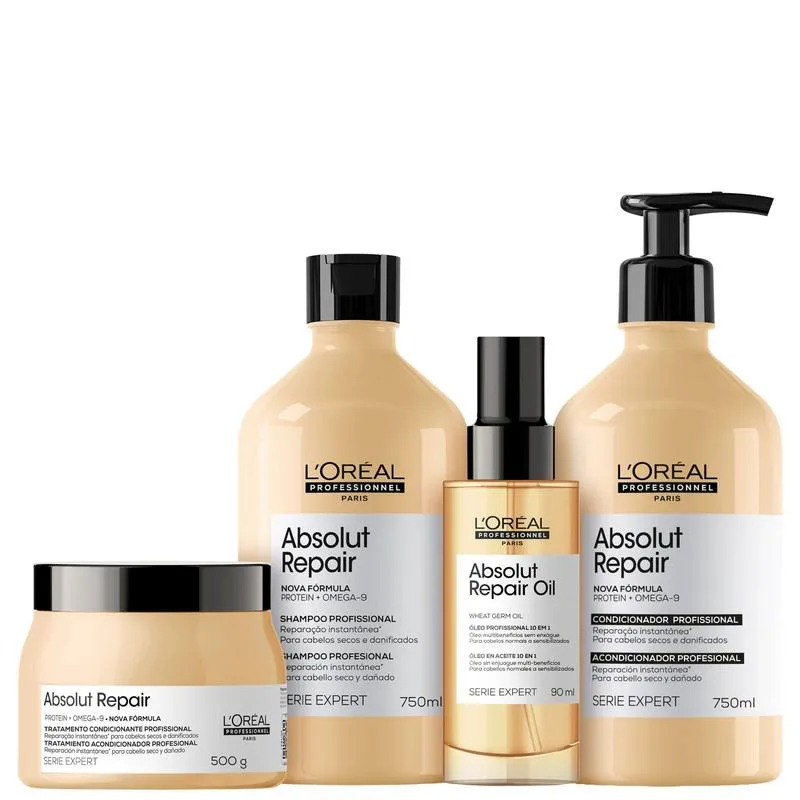 Kit L’Oréal Professionnel Serie Expert Absolut Repair Omega 9 + Protein Squad (4 Produtos)