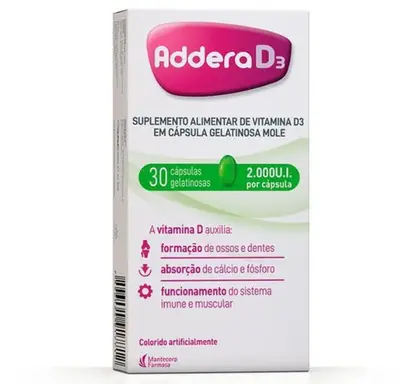 Suplemento Alimentar Vitamina D 2.000UI Addera D3 30 cápsulas